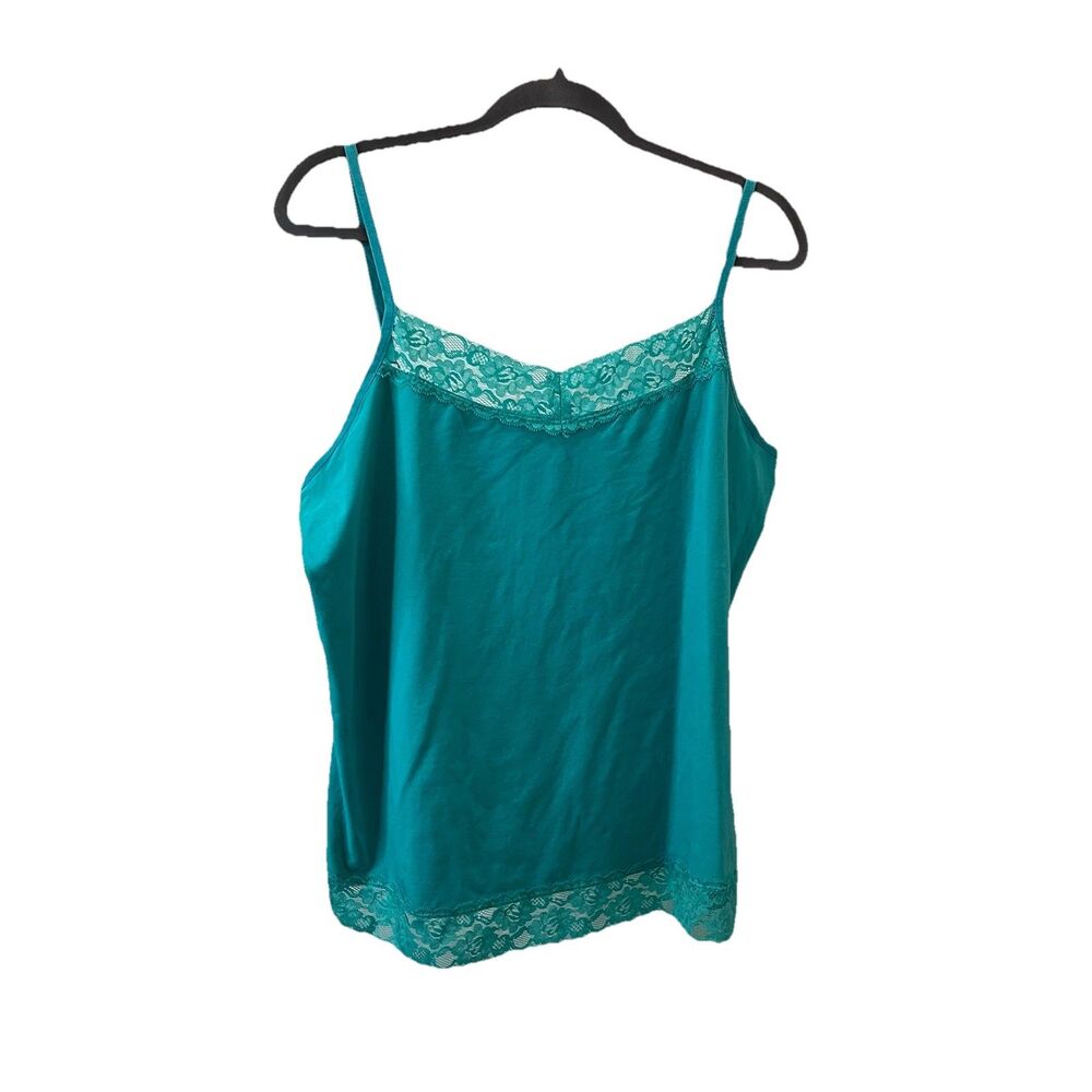 CJ Banks Teal Blue Lace Trim Strappy Cami Top Tank Womens Size 1X